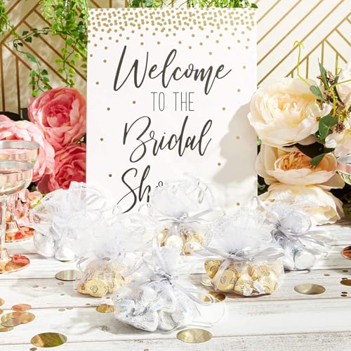 100Pcs White Organza Tulle Circles with Drawstring, Round Organza Bags Jewelry Candy Pouch Christmas Wedding Party Favor Gift Bags - color: White