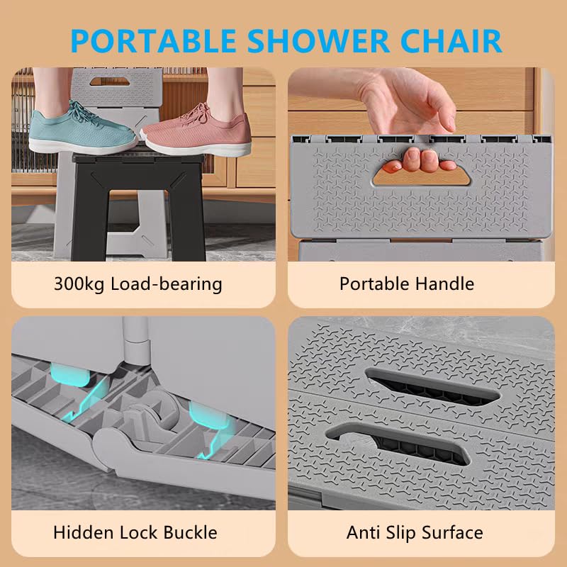 Foldable Bath Shower Safety Chair Seat, 17.7" High Anti-Slip Bench Bath tub Stool for Elderly or Seniors (ShowerChair Grey) - size: 16"H ShowerChair Grey