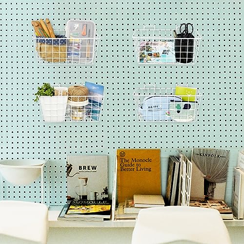 Pegboard Baskets 2 Pack Peg Board Metal Shelves Organizers (Medium, White) - size: Medium, style: 2M White Pegboard Baskets