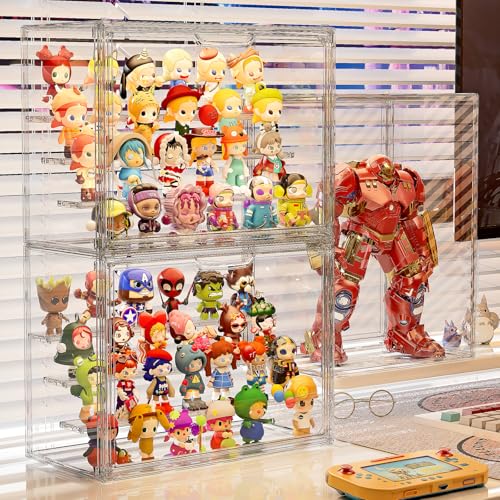Clear Acrylic Display Case for Collectibles 4 Layer Hobby Figure Display Case Box with Shelves Stackable Figurine Display Shelf for Funko Pop, Pop Mart, Labubu, Model, 1 Pack - size: XL-1 Pack-Clear