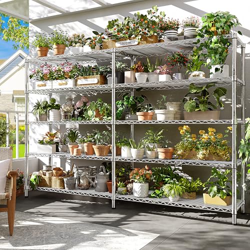 REIBII Chrome Metal Shelving, 70" W & 1500LBS Heavy Duty for Kitchen - style: Chrome-70" W*15.8" D*72.4" H