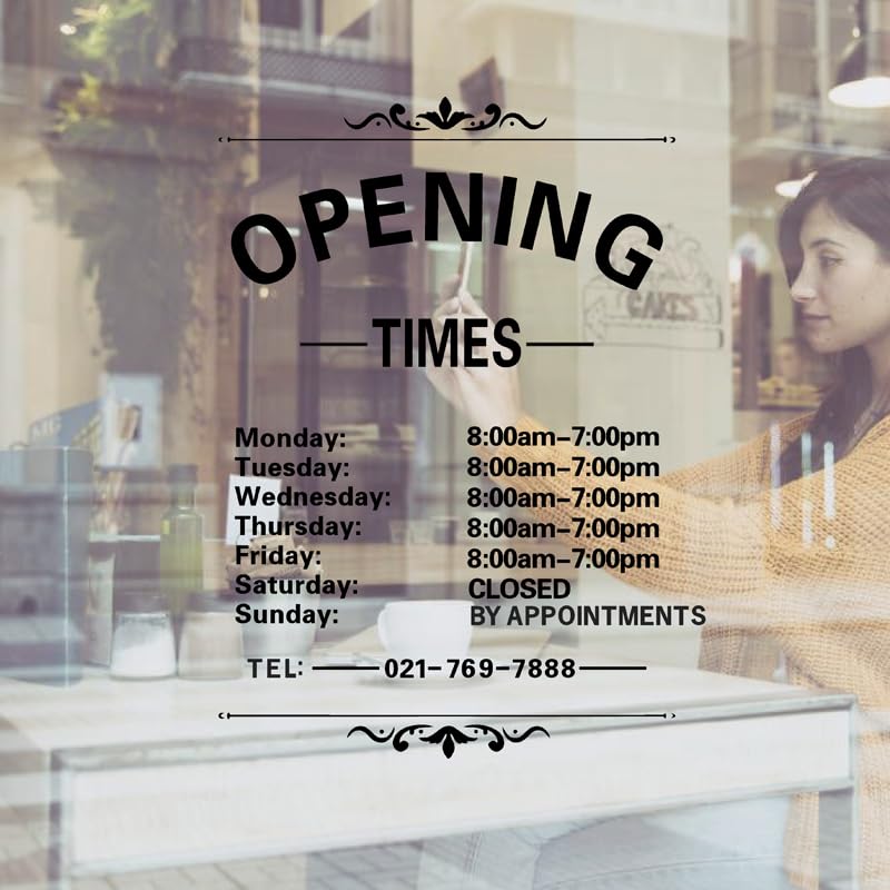 Business Hours Signs for Glass Door Custom Store Hours Window Decals Black - size: Black 16.6*14.9 inches