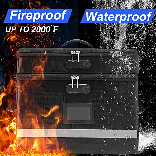 EXLIFBAG Fireproof File Organizer with Lock, 2 Layer - color: Black, size: 2 Layer