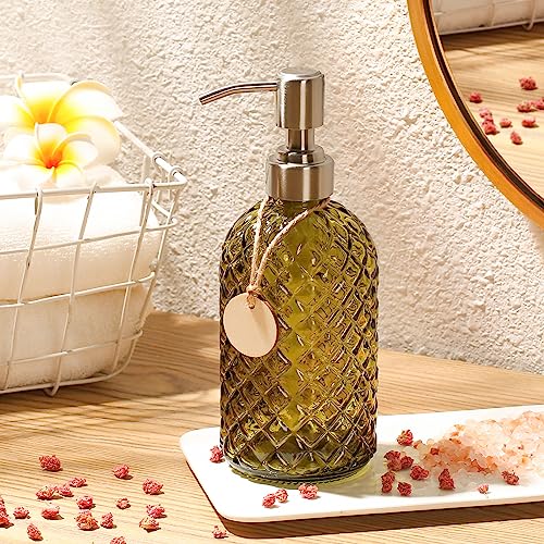 MOCLIF 16 OZ Clear Soap Dispenser with 304 Rustproof Stainless Steel Pump Bathroom Kitchen,Refillable Liquid Glass for Hand Soap, Dish Soap, Lotion(Green) - color: Green