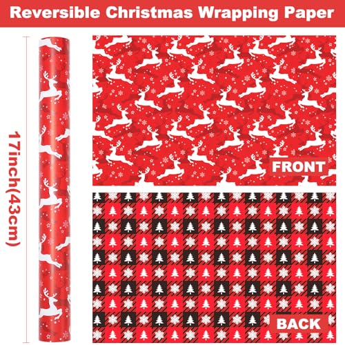 Ulmasinn Reversible Christmas Wrapping Paper - 17" x33ft Double Sided, Red Nordic Reindeer & Snowflake, Heavy Duty & Wrinkle-Free, Xmas Gift Wrap for Presents - color: Christmas Red Reindeer
