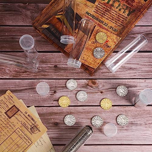 Tanlade 30 Pcs Coin Storage Tubes Coin Capsules Penny Coin Tube Clear Round 5 Cents Coin Storage Tube Holders with Screw on Lid for Coin Collection Supplies Bank Rolls