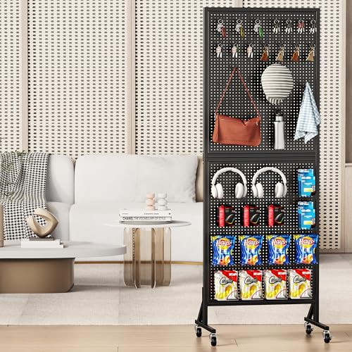 Pegboard Display Stand 2 x 5.8 Feet, Peg Board Display with 32 Hooks, Black - color: Black