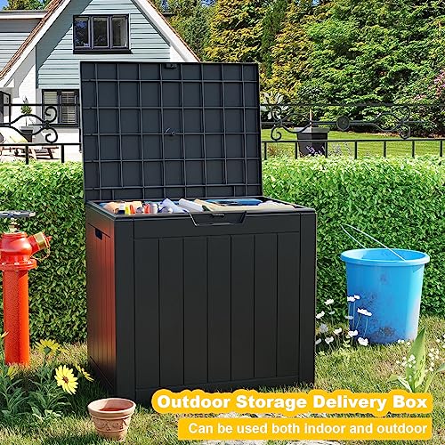 35 Gallon Outdoor Deck Box, Lockable Waterproof Outdoor Storage Boxes For Garden Tools,Indoor Cushions,Accessories Outside Storage Resin Weatherproof Container(Black)