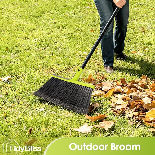 TidyBliss Outdoor Broom Heavy Duty with 56” Long Handle (Green)