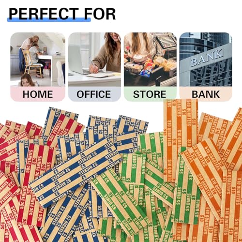 ESSENTIAL 100 Pcs Assorted Packed Flat Stripped Coin Wrappers