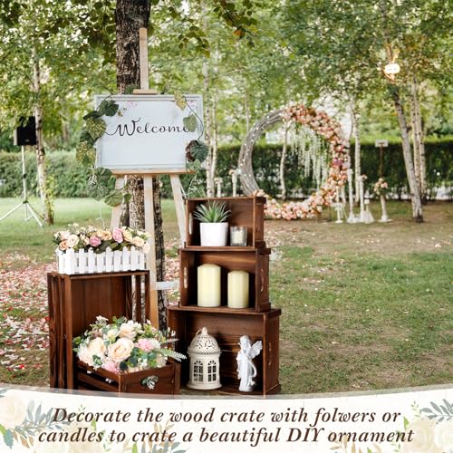 CroBlissful 5 Pack Wooden Crates for Display Rustic Nesting Crates, Brown - color: Brown