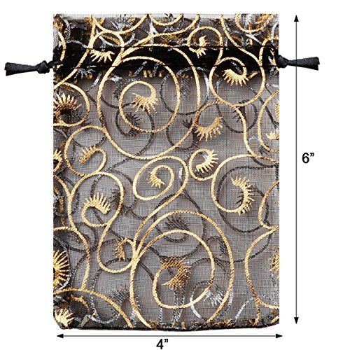Wudygirl 100 PCS Organza Bags 4"x6" Gift Bags with Drawstring Black Eyelash - color: Black Eyelash, size: 4x6 IN