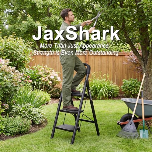 3 Step Ladder Folding Step Stool with Handrail - color: Black-handrail, size: 3 step