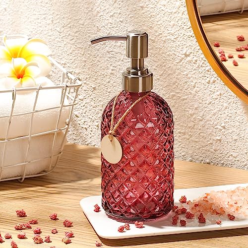 MOCLIF 16 OZ Clear Soap Dispenser with 304 Rustproof Stainless Steel Pump Bathroom Kitchen,Refillable Liquid Glass Soap Dispenser for Hand Soap, Dish Soap, Lotion(Purple) - color: Purple