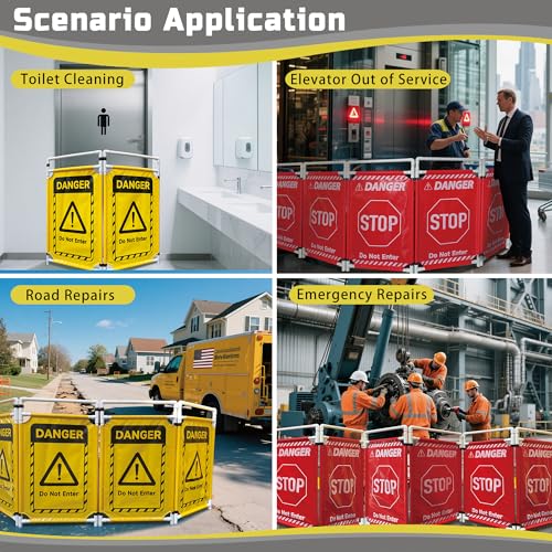 Safety Caution Barricade 2Panels Foldable Security Signs With PVC Tarp Removable Safety Barrier Wet Floor Guard Symbol Clear Printing Safety Fence(Yellow) - color: Yellow-2pcs