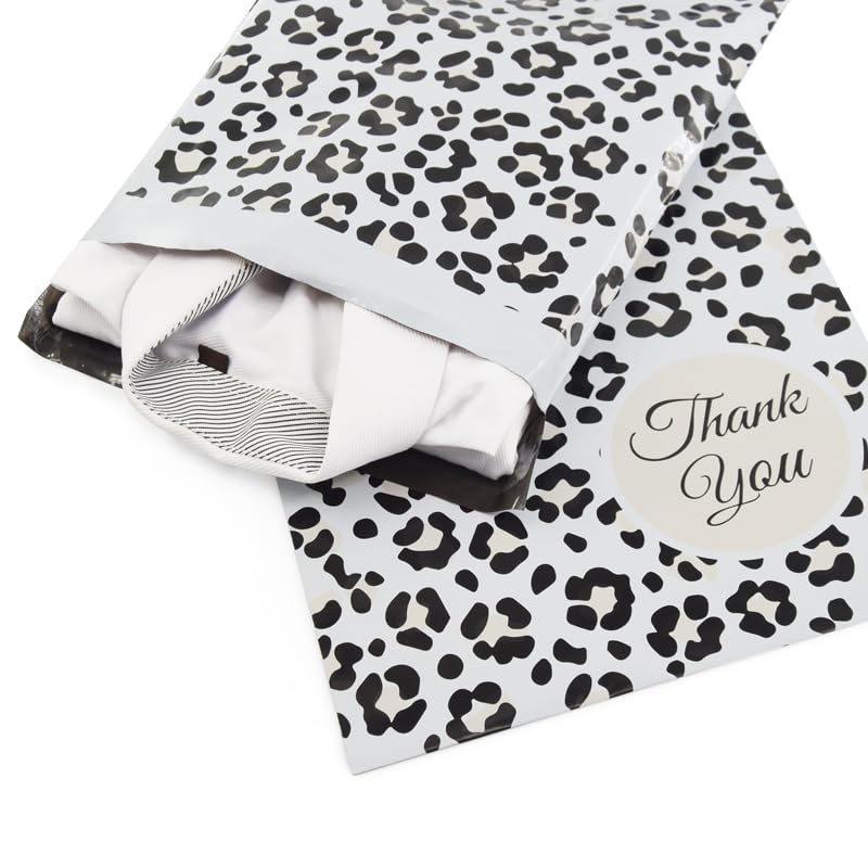 100x Poly Mailers 10x13 Inch Mailing Bags Colorful Thank You Designs with Self Seal Tear & Waterproof Shipping Envelopes for Packaging, Small Business & E-Commerce (Leopard Thank You) - color: Leopard Thank You