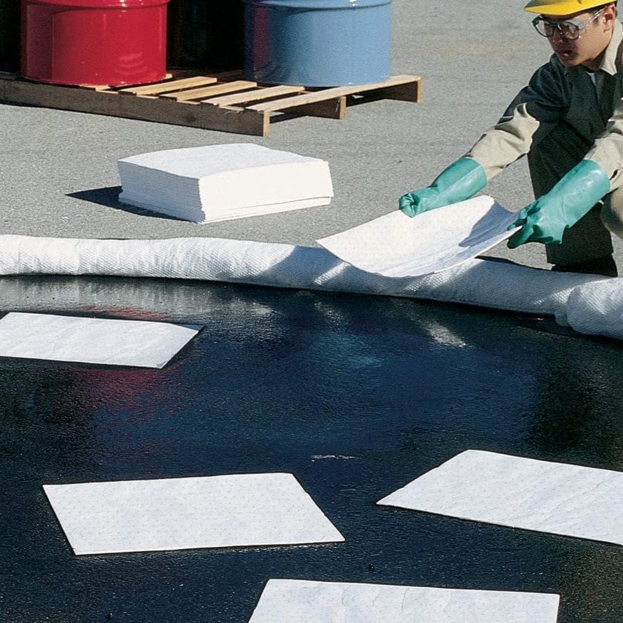 PIG Oil Absorbing Mat Pad in Dispenser Box Absorbs Oil and Fuel Repels Water 14-Ounce Absorbency 15" x 20" Box of 200 MAT485 - style: With Dispenser Box