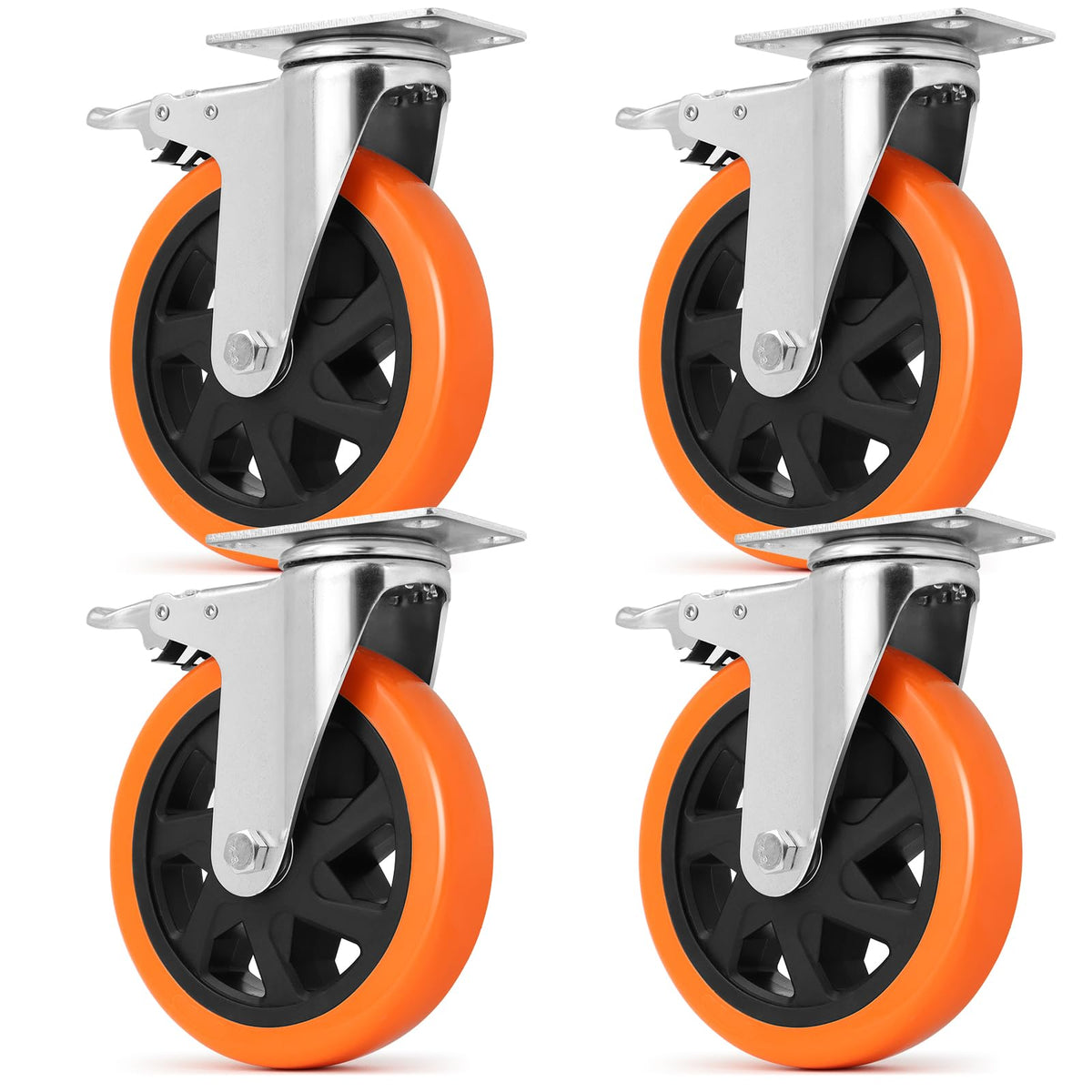 W B D WEIBIDA 6 inch Caster Wheels with Dual Locking, Casters Set of 4 Heavy Duty of 2400lbs, Premium Polyurethane No Noise Wheels for Cart, Workbench and Furniture - size: 6 INCH