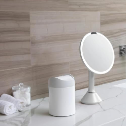 simplehuman Mini Countertop Trash Can, 1.5L / 0.4 Gallon Compact Vanity Trash Can, Balanced Swing Lid, White Steel - color: White Steel