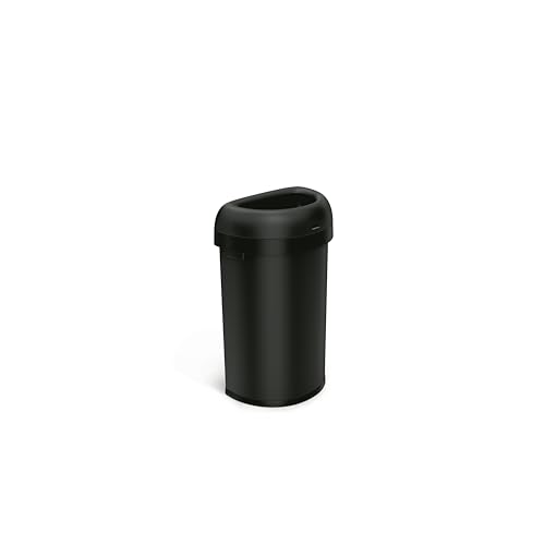 simplehuman Semi-Round Open Can, 60L / 15.9 Gallon Commercial Trash Can with Flat Back for Restaurants, Cafes, Lobbies, Dent-Resistant Heavy Gauge Steel, ADA-Compliant, Matte Black Steel - color: Matte Black, size: 60L Semi-Round
