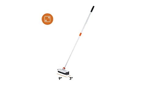 Superio Deck Scrub Brush with Long Handle, Heavy Duty Stiff Bristles Grout Scrubber with Scraper - Cleans Hot Tub, Swimming Pool, Granite Tiles, Bathroom, Patio, Kitchen, Wall and Deck (54 Inches) - size: 54 Inches