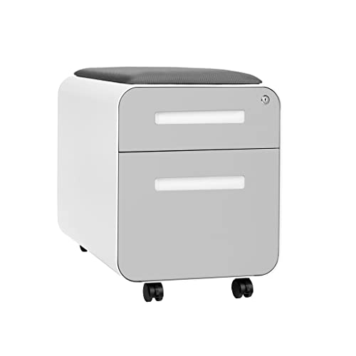 Laura Davidson Furniture STOCKPILE Mini Seated 2 Drawer Mobile File Cabinet with Removable Magnetic Cushion Seat - Short Version, Metal Filing Cabinet, Pre-Assembled, Light Grey Face with Grey Cushion - color: Light Grey Face