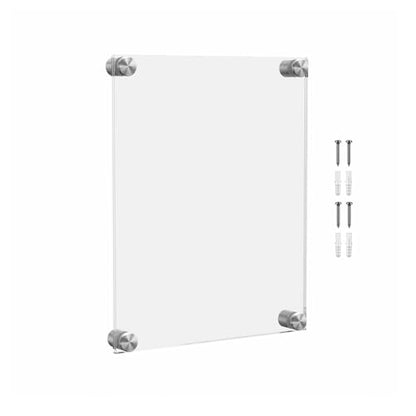 Wall Sign Holders Clear Acrylic 9 x 12 Frame with Silver Standoffs Overall Dimensions: 12" x 15" x 1.5" Peel Protective Film Door Name for Hotels Medical Conference Room Marketing Holders - size: 9 x 12 inches