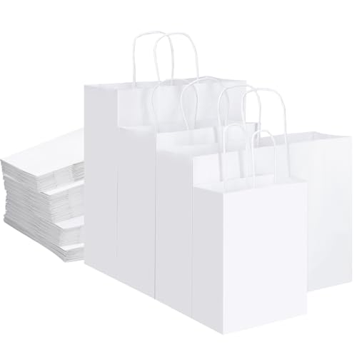 woric 120 PCS White Gift Bags with Handles, 4 Sizes Large Gift Bags