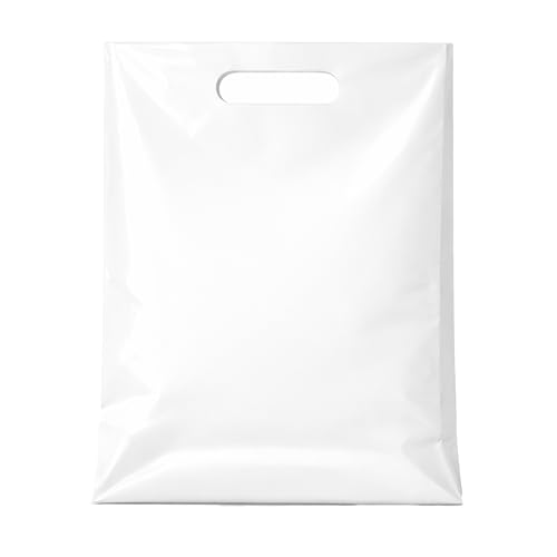 White Plastic Merchandise Bags, Die Cut Retail Shopping Bags for Small Business, Boutique & Store Packaging, 1.25 Mil, 9x12, 12x15, 15x18, Packs of 100, 200, 500 (100, 12x15) - size: 12x15