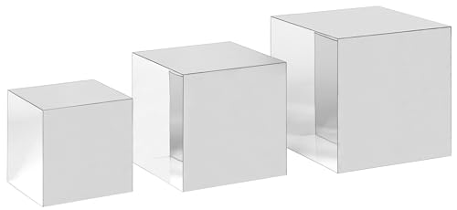Red Co. Set of 3 Glossy Silver Acrylic Cube Display Nesting Riser Stands with Hollow Bottoms - color: Silver, size: 4",5",6" - 1 Pack