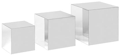 Red Co. Set of 3 Glossy Silver Acrylic Cube Display Nesting Riser Stands with Hollow Bottoms - color: Silver, size: 4",5",6" - 1 Pack