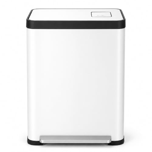 Home Zone Living 19 Gallon Kitchen Trash Can with Dual Compartments - color: White, size: 19 Gallon