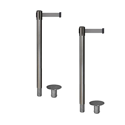 CCW Crowd Control Retractable Belt Barrier Stanchions, Set of 2, 11 Ft - color: Light Grey, size: Satin Stainless Steel