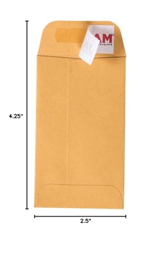 JAM PAPER #3 Coin Business Commercial Envelopes with Peel and Seal Closure - 2 1/2 x 4 1/4 - Brown Kraft Manila - 100/Pack - color: Brown Kraft Manila, size: 2.5 x 4.25 in Coin