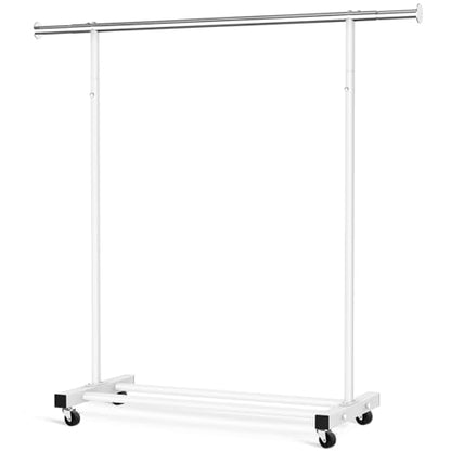 VICERII Clothes Rack, 130LB Capacity Heavy Duty Clothing Rack with Wheels and Bottom Shelf, 52.17 Inch Rolling Racks for Hanging Clothes, Coats, Shirts, Sweaters, Skirts, Dress, White - color: Matte White, size: Single