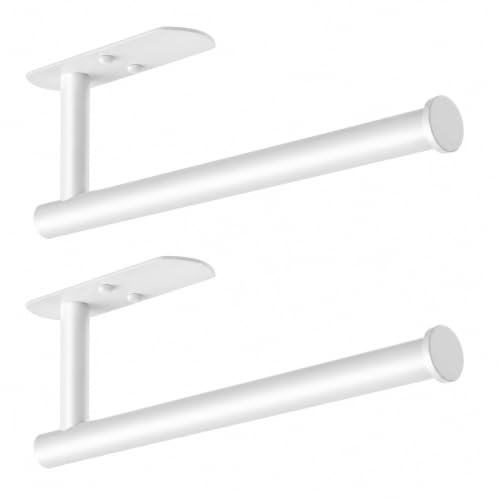 VAEHOLD Self Adhesive Paper Towel Holder Under Cabinet Mount, Wall Mounted Paper Towel Roll Holder for Kitchen, Bathroom, Wall - Stainless Steel (White, 2 Pack) - color: White, size: 2 Pack