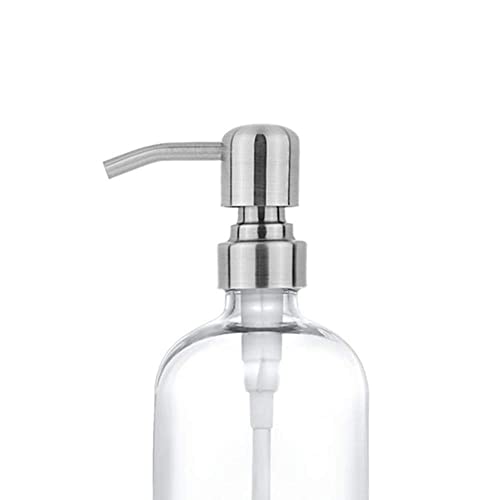 Clear Glass Jar Soap Dispenser, Silver, 16oz Round Bottle - color: Silver