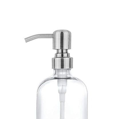 Clear Glass Jar Soap Dispenser, Silver, 16oz Round Bottle - color: Silver