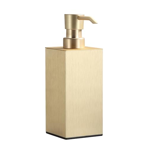 BGL Soap Dispenser Brushed Brass, Refillable Square Soap Dispenser with Premium Aluminium, Rustproof Countertop Soap Dispenser for Bathroom, Kitchen, Home, Hotel – 240 ML - color: Brushed Brass - Countertop