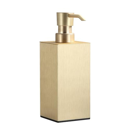 BGL Soap Dispenser Brushed Brass, Refillable Square Soap Dispenser with Premium Aluminium, Rustproof Countertop Soap Dispenser for Bathroom, Kitchen, Home, Hotel – 240 ML - color: Brushed Brass - Countertop