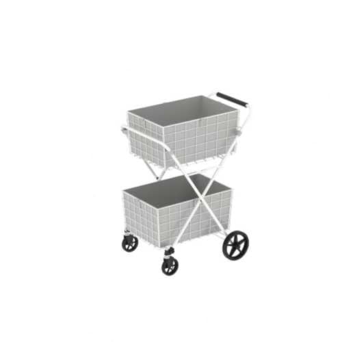 Extra Jumbo Foldable Shopping Cart with 2 Removable Baskets and Waterproof Liner, Heavy Duty Utility Grocery cart on Wheels, Rolling 2-Tier Laundry cart with 360° Swivel Front Wheels (2-Tire) (White) - color: White