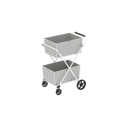 Extra Jumbo Foldable Shopping Cart with 2 Removable Baskets and Waterproof Liner, Heavy Duty Utility Grocery cart on Wheels, Rolling 2-Tier Laundry cart with 360° Swivel Front Wheels (2-Tire) (White) - color: White