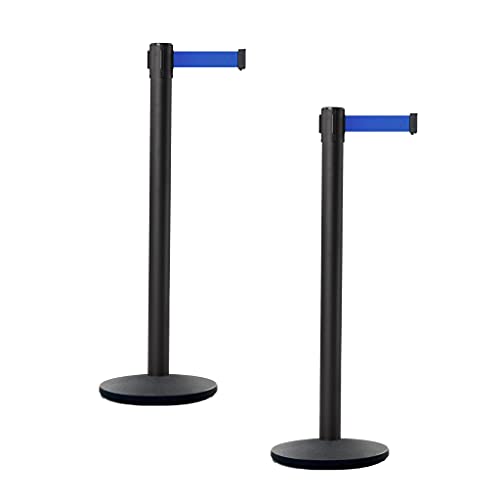 CCW 2 Pack Retractable Belt Barrier Stanchions, 7.5 Ft Blue Belt - color: Blue, size: 7.5 Foot