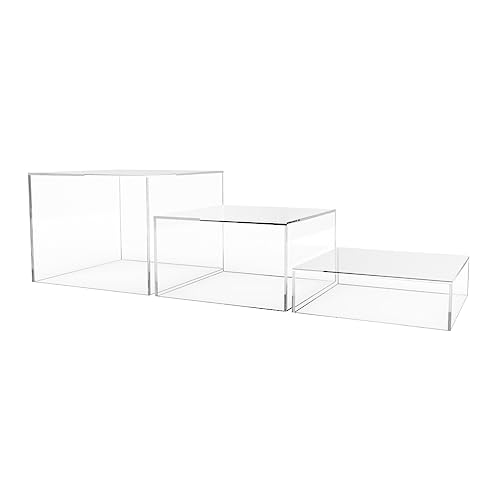 Marketing Holders 3 Piece Acrylic Display Riser Boxes Clear Retail Product Riser with Hollow Bottom No Lid 2", 4", 6" High Nesting Bins One Open Side Merchandise Storage Box - size: Set of 3 Clear