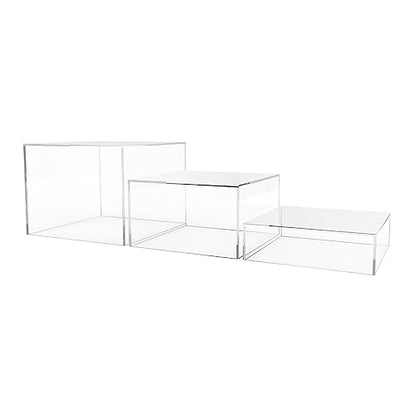 Marketing Holders 3 Piece Acrylic Display Riser Boxes Clear Retail Product Riser with Hollow Bottom No Lid 2", 4", 6" High Nesting Bins One Open Side Merchandise Storage Box - size: Set of 3 Clear