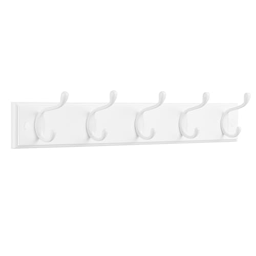 SONGMICS Wall-Mounted Coat Rack, 5 Dual Metal Hooks - color: White, size: 1 Pack-5 Hooks, style: Without Shelf