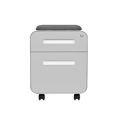Laura Davidson Furniture STOCKPILE Mini Seated 2 Drawer Mobile File Cabinet with Removable Magnetic Cushion Seat - Short Version, Metal Filing Cabinet, Pre-Assembled, Light Grey Face with Grey Cushion - color: Light Grey Face