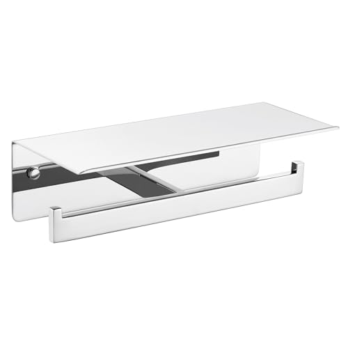 APLusee Double Toilet Paper Holder with Storage Shelf, Polished Chrome - color: Polished Chrome, size: Double Rod