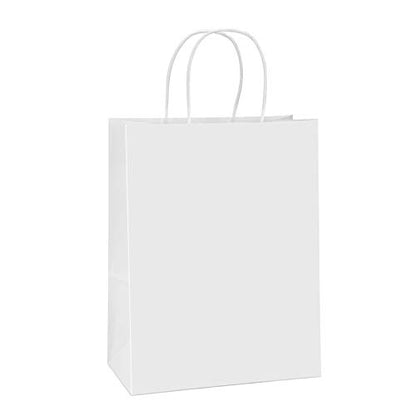 BagDream Kraft Paper Bags with Handles 10x5x13 Inch White 100 Pack Bulk - color: White