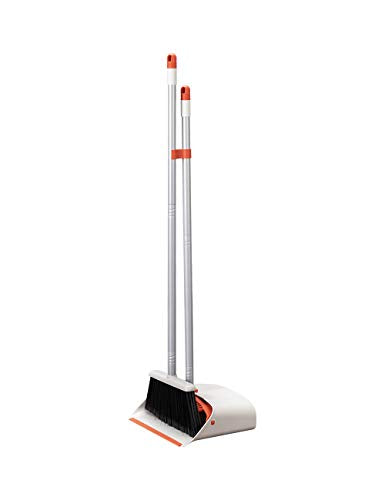 Long Handled Dustpan and Brush, Broom and Dustpan Set, Household Dust pan Combo with 54 Inch Handle for Indoor Outdoor Household Cleaning and Sweeping (Red and White) - color: Red and White